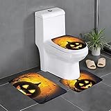 ROOZEE Halloween Flanell rutschfeste Badezimmermatten Sets 3 Stück - Dekoratives Badematten-Set, Badezimmerteppich + U-förmige Kontur Toilettenmatte + O-Form Toilettensitzbezug