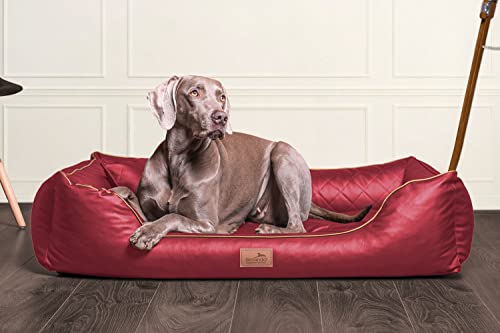 tierlando® Orthopädisches Hundebett Louis | Gestepptes Kunstleder KARO | Anti-Haar (LS4 100 cm, 04 | Bordeaux Rot)