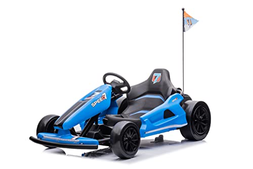 Kinder Elektroauto e-Gokart mit 24V und Driftfunktion + 2X 12V7A (24V7A) Akku und 2 Motoren -Blau (Blau)