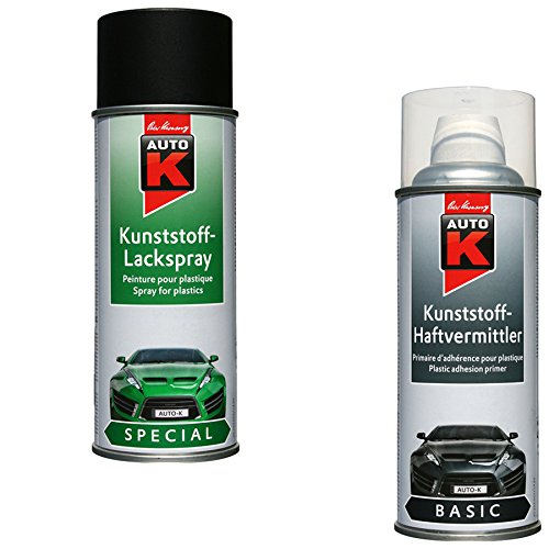 KWASNY_bundle LACKIERSET Kunststoff-LACKSPRAY SCHWARZ + Kunststoff-HAFTVERMITTLER JE 400 ML