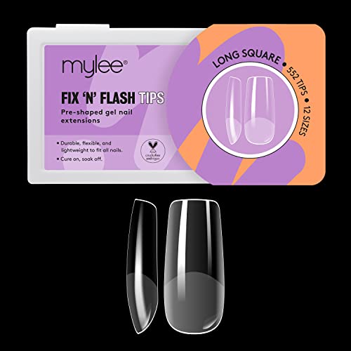 Mylee Fix & Flash Soft Gel Tips – Weiche Gel-Nagelspitzen mit Vollständiger Abdeckung, Gel-Nagelextensions, Flexibel und Widerstandsfähig, 12 Verschiedene Größen, 552 Stück