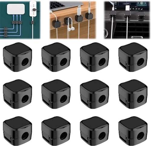 Charging Cable Magnetic Cable Organizer Storage Holder, uierty charging cable holder, Hide Phone Charging Cable Keeper (Black, 12PCS)