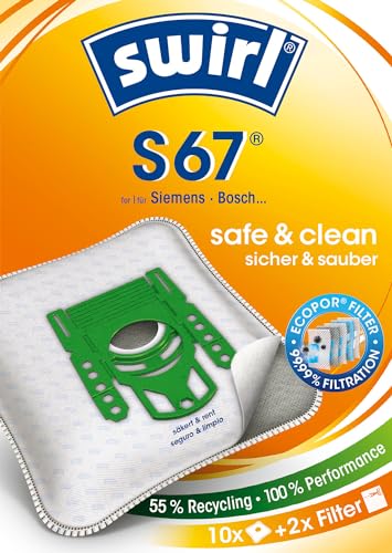 Swirl S 67/10 MicroPor Plus Staubsaugerbeutel für Siemens und Bosch Staubsauger | Anti-Allergen-Filter | Dauerhaft hohe Saugleistung | 10 Stück inkl. 2 Filter