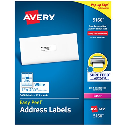 Avery Versandadressetiketten, Laserdrucker, 3.450 Etiketten, 1 x 2-5/8, permanent klebend, FBA Etiketten (5160)