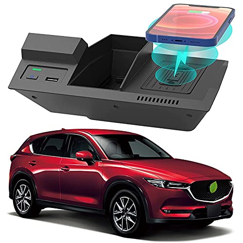 Braveking1 Kabelloses Ladegerät Auto Kompatibel mit Mazda CX5 2017 2018 2019 2020 2021 Center Console-Zubehörfeld, 10W Wireless Schnell-ladegerät für Mazda CX-5 mit USB-Anschluss für iPhone Samsung