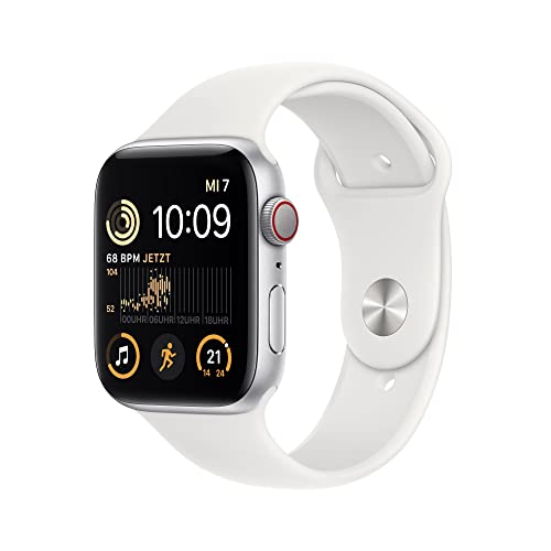 Apple Watch SE (2. Generation) (GPS + Cellular, 44mm) - Aluminiumgehäuse Silber mit Sportarmband Weiß - Regular (Generalüberholt)