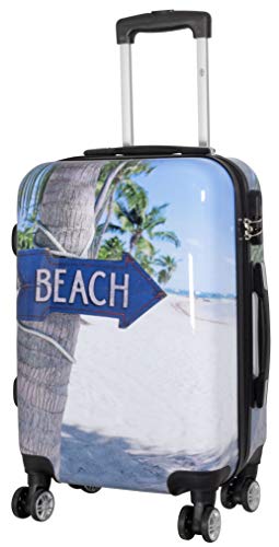 Trendyshop365 Hartschale Handgepäck mit Motiv Beach 56 Zentimeter 36 Liter 4 Räder Bunt Strand Zahlenschloss