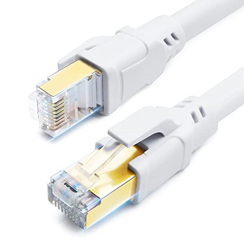 CAT 8 Ethernet Kabel 20m, Hochgeschwindigkeit SFTP Netzwerkkabel 40Gbps 2000MHz 26AWG Internet LAN Kabel mit Vergoldetem RJ45 für Router, Modem, Gaming, Xbox, PCs (20m/weiß)