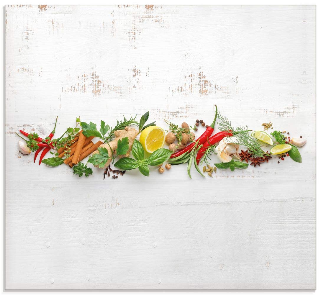ARTLAND Küchenrückwand Glas mit Motiv Spritzschutz Küche 60x55 cm Kräuter Essen Lebensmittel Chili Gewürze Chilischote Peperoni U1RK