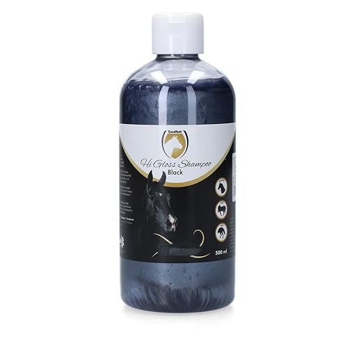Excellent Hi Gloss Shampoo Black ist ein Farbshampoo für Pferde, durch die Verwendung des pH-neutralen Shampoos bekommt Ihr Pferd wieder eine schöne schwarze Farbe!