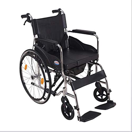 UYSELA Rollstuhl, Leicht, Zusammenklappbar, Tragbar, Roller Aus Aluminiumlegierung Mit Toilette, Schwarzer Luftreifen
