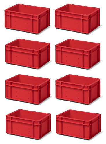 8 Stk. Transport-Stapelkasten TK314-0, rot, 300x200x145 mm (LxBxH), aus PP, Volumen: 5.5 Liter, Traglast: 25 kg, lebensmittelecht, made in Germany, Industriequalität