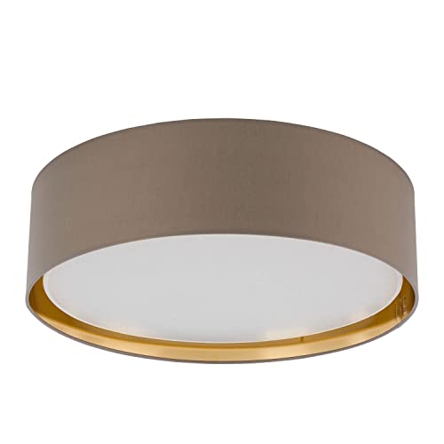 Licht-Erlebnisse Deckenlampe flach Ø 60 cm blendarm in Beige Gold Stoffschirm für 4x E27 Deckenleuchte Schlafzimmer Wohnzimmer