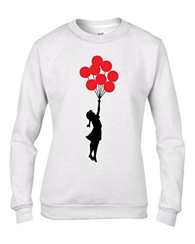 Tribal T-Shirts Banksy Balloon Girl Heart Damen Sweatshirt Pullover, Weiss/opulenter Garten, L