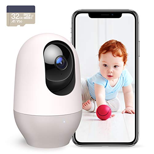 nooie 5G Babyphone mit Micro-SD-Karte, WLAN-Haustierkamera für den Innenbereich, kabellose 360-Grad-IP-Kamera, 2K HD, Bewegungsverfolgung, Super-IR-Nachtsicht, funktioniert mit Alexa, Zwei-Wege-Audio