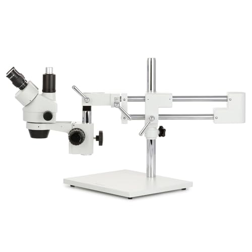 AmScope SM-4T Trinokulares Stereo-Zoom-Mikroskop mit Doppelarm-Ausleger, 7X-45X, Weiß