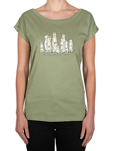 IRIEDAILY Meerkatz Tee, Print Bio-Baumwoll Damen T-Shirt in Light Olive, Gr. S