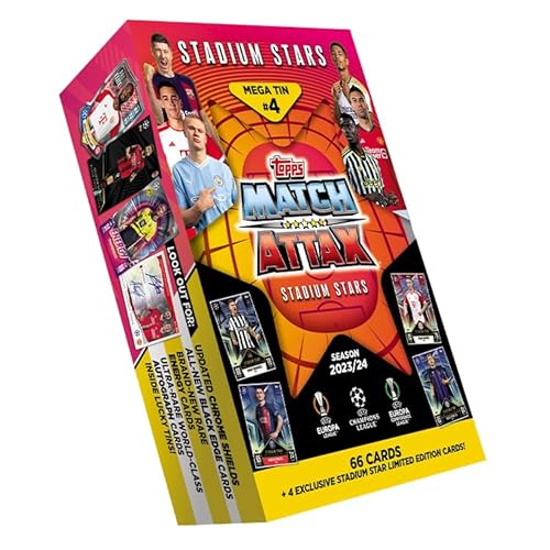 Topps Match Attax 23/24 - Mega Tin 4 - enthält 66 Match Attax Karten plus 4 exklusive Stadium Stars Limited Edition Karten