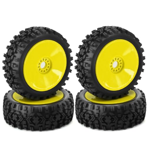 linsan 4PCS 1/8 RC Rad Reifen Gummi 120MM 112MM Reifen 17mm Nabensechskant für 1/8 RC Car On Road Off-Road Ersatzteile, Gelb