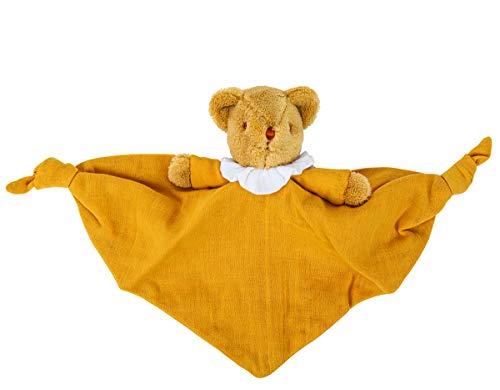 Trousselier - Teddybär-Dreieck – 20 cm – Rassel – ideales Geschenk zur Geburt – maschinenwaschbar – Bio-Baumwolle – Farbe Curry – 2 Stück