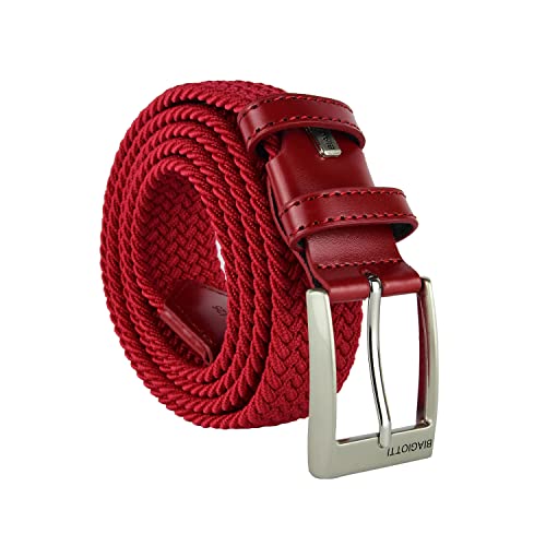 Biagiotti Geflochtener elastischer Gürtel, Mann und Frau, mit Einsätzen aus echtem Leder und Geschenkbox (125 (taglia 54-56), Rot)