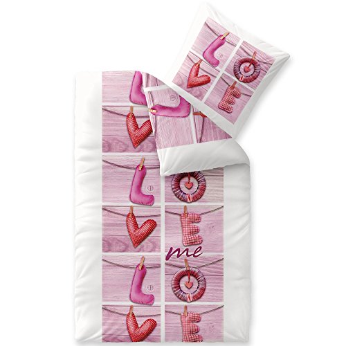 CelinaTex Touchme Bettwäsche 155 x 220 cm 2teilig Baumwolle Bettbezug Biber Loana Wörter weiß pink rosa