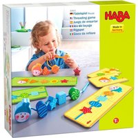 HABA 304653 - Fädelspiel Raupe, Lernspiel und Motorikspielzeug ab 18 Monaten, Holzfiguren zum Fädeln mit bunten Raupen- und Blumenmotiven