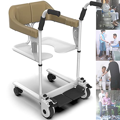 Toilettenstuhl HöHenverstellbar,Duschstuhl Mit RäDern,Rollstuhllift,Behindertengerechte Rollstuhl-Patientenliftmaschine,Mit Sicherheitsgurt.,Comfort-Brown