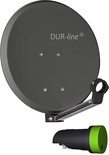 DUR-Line DSA 40cm Anthrazit + Single LNB - 1 Teilnehmer Set, Hochleistungs Hart-Aluminium Spiegel - [Sat-Antenne, Satellitenschüssel, Camping, Balkon, Mini, Boot]
