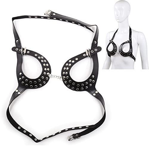 Dazifan Damen Harness Bra Geschirre BH Sexy Unterwäsche Dessous Busenfrei Restraint Riemenbody SM Bondage Verstellbarer Erwachsene Erotik Flirt Sex Spielzeug für Frauen Paare (PU-Leder)