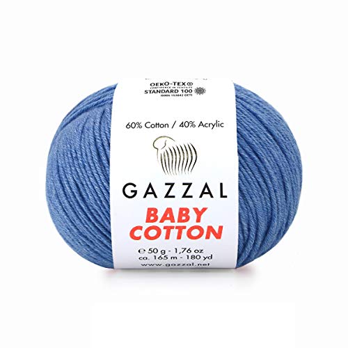 Gazzal Baby Cotton 50 g/165 m weiches, feines Babygarn, 60 % Baumwolle (blau – 3431)