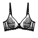 WENJUN Push-up-BHs für Frauen in Übergröße, ultradünne Spitze, sexy Bügel, Dessous, BH, volle Abdeckung, Alltagsbralette (Farbe: Schwarz, Größe: 95B)