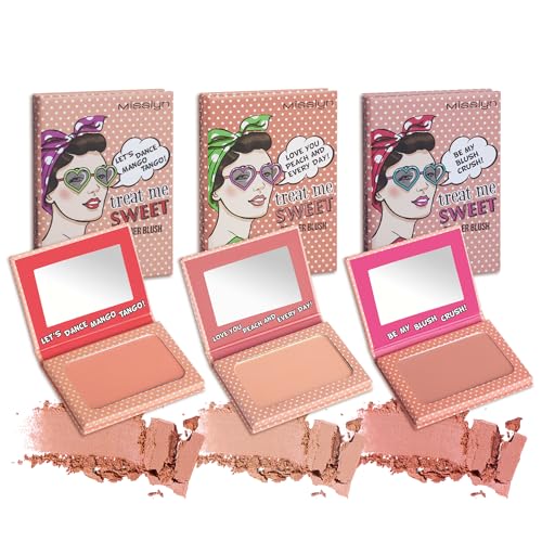 Misslyn | Blush Make-up Palette für Damen mit Spiegel, voluminösendes und feuchtigkeitsspendendes Puder – Set mit drei Paletten