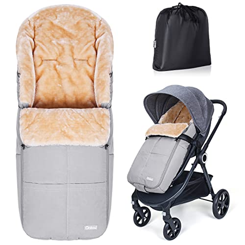 Orzbow Faux Schaffell Winterfußsack für Buggy | Waschbar Baby Fußsack Kinderwagen für Babyschale | Wetterfest Baby Schlafsack Winter Passend Für Kinderwagen (Hellgrau)