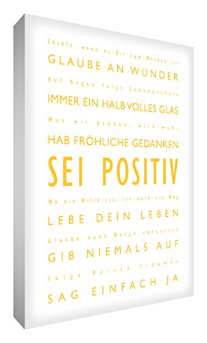 Little Helper BP2436-06RG Feel Good Art Wandschmuck Leinwand im modernen typographischen Stil Sei Positiv, 91 x 60 cm, gelb mit weiß