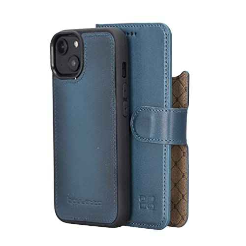 Bouletta iPhone 14-6.1 - Hochqualitative Abnehmbare Handyhülle/Schutzhülle - Echtes Leder mit 3 Kartenfächern und 1 Geldscheinfach - mehrere Farben zur Auswahl (Blau)