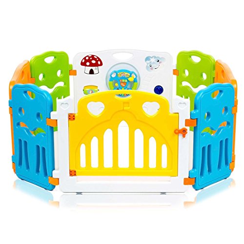 Baby Vivo Laufgitter Laufstall Baby Absperrgitter Krabbelgitter Schutzgitter für Kinder aus Kunststoff mit Tür und Spielzeug - Colors erweiterbar