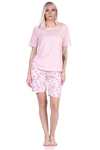 NORMANN-Wäschefabrik Eleganter Damen Kurzarm Pyjama Shorty Schlafanzug mit Spitzenbesatz - auch in Übergrössen, Farbe:rosa, Größe:48-50