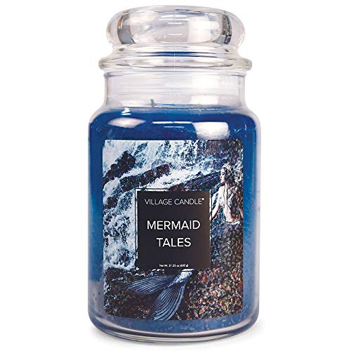 Village Candle Mermaid Tales Duftkerze im Apotheker-Glas, 602 ml, Blau
