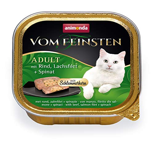 animonda Vom Feinsten Adult Katzenfutter, Nassfutter für ausgewachsene Katzen, Schlemmerkern mit Rind, Lachsfilet + Spinat, 32 x 100 g