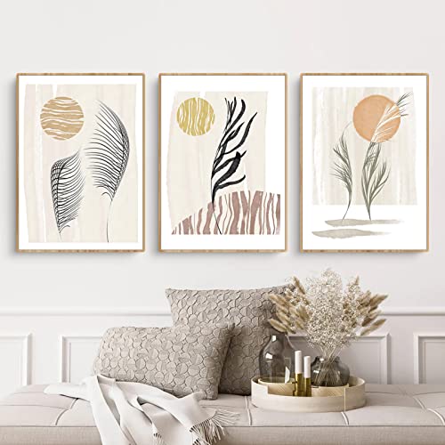EXQUILEG Premium 3er Poster Set Abstrakte Boho Botanik Collage Pflanzen ohne Rahmen Modern Print Kunstposter, Wandbilder für Wohnzimmer Schlafzimmer (50 * 70cm)