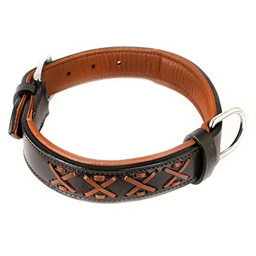 Monkimau Hundehalsband - Halsband für Hunde echt Leder gepolstert verstellbar geflochten (XS-S: 20mm x 40cm)