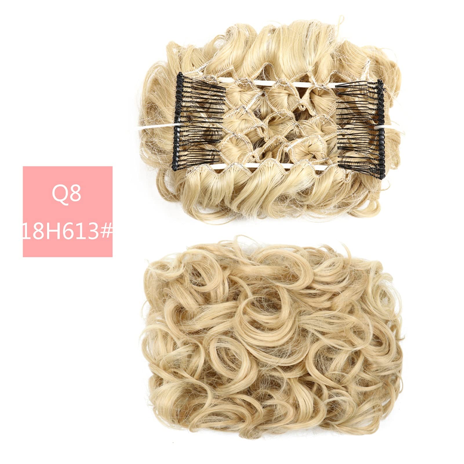 Perücke 2 Kunststoffkammclip in lockigen synthetischen Haaren, Deckenhaarschmuck Verlängerung Haarbrötchen-Haar-Zubehör für Party (Color : Q8-18H613)