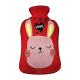 LZHLMCL Wärmflasche Mit Bezug Wassergefüllte Gummi Wärmflasche Warmwasserbeutel Handwärmer Überzug Mit Strickstoff Rote Katze
