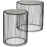 Kare Design Beistelltisch Wire (2/Set), Schwarz, Beistelltisch, Nachttisch, Stahl, Glas Tischplatte, 46x45x45 cm (H/B/T)