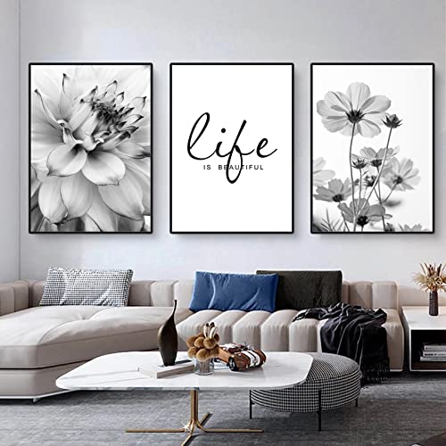 EXQUILEG 3er Set Premium Poster, Schwarz Weiß Design Poster, Aesthetic Blume Moderne Wandbilder, Wohnzimmer Schlafzimmer Wanddeko Art ohne Rahmen (50 x 70 cm)