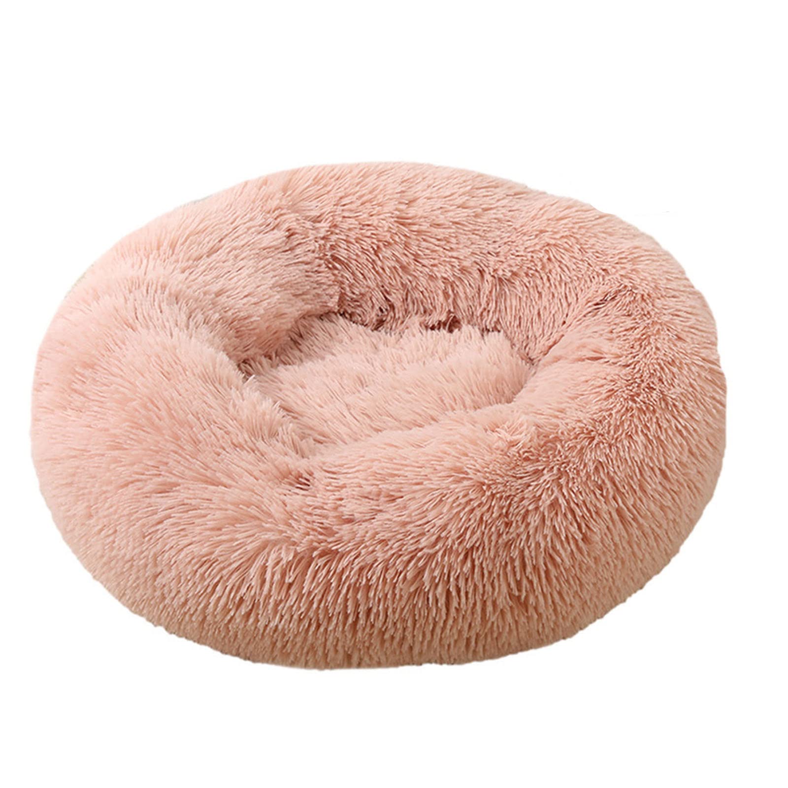 Beruhigendes Donut-Hundebett mit abnehmbarem Bezug 60/70/80/100 cm Haustierbett mit rutschfester Unterseite Plüschkissen für Katzen Hunde kleine mittelgroße große Welpen (50 cm, Rosa)