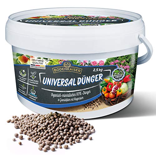 Bodenkaiser Universaldünger, organisch-mineralischer Pflanzendünger für Ihren Garten mit Langzeit-Wirkung, 2,5 kg Düngergranulat im praktischen Eimer