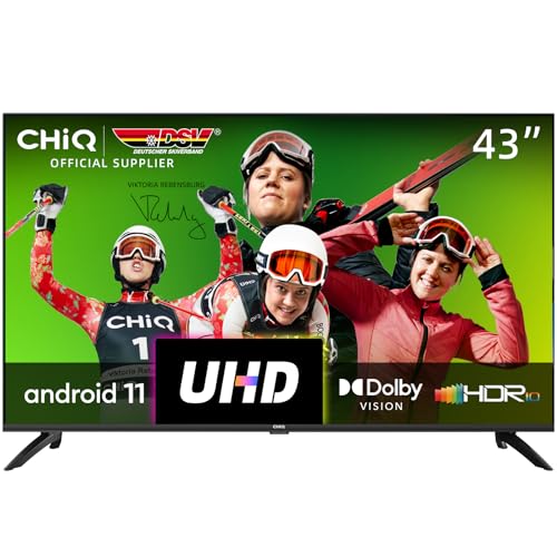 CHiQ Randloser Android UHD LED Fernseher 43 Zoll TV 4k Randlos Smart TV 108 cm Bilddiagonale [Made in EU] (Version 2020, Ultra HD, Prime Video und Chromecast)
