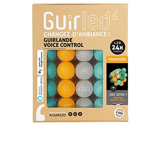 GuirLED - LED Baumwollkugeln Lichterkette WIFI USB - Sprachsteuerung - Connected Home - Amazon Alexa & Google Assistant - 2xUSB-Netzadapter enthalten - 24 Kugeln 2,4m - Halbkugel